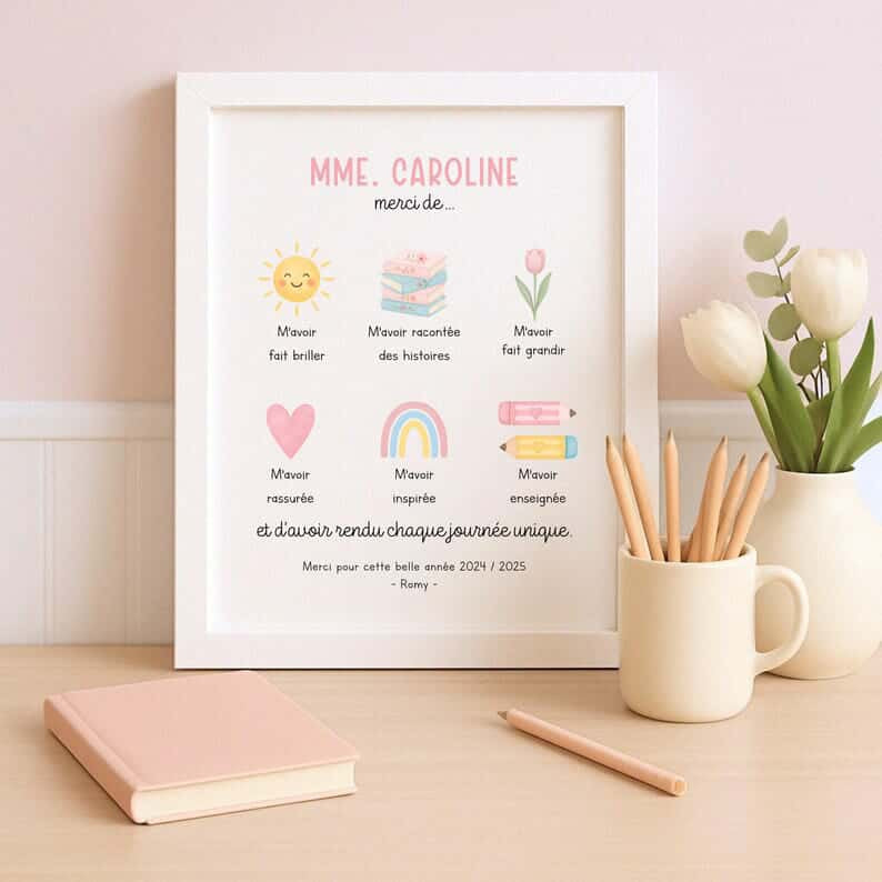 Affiche de remerciements « enseignante » 8x10