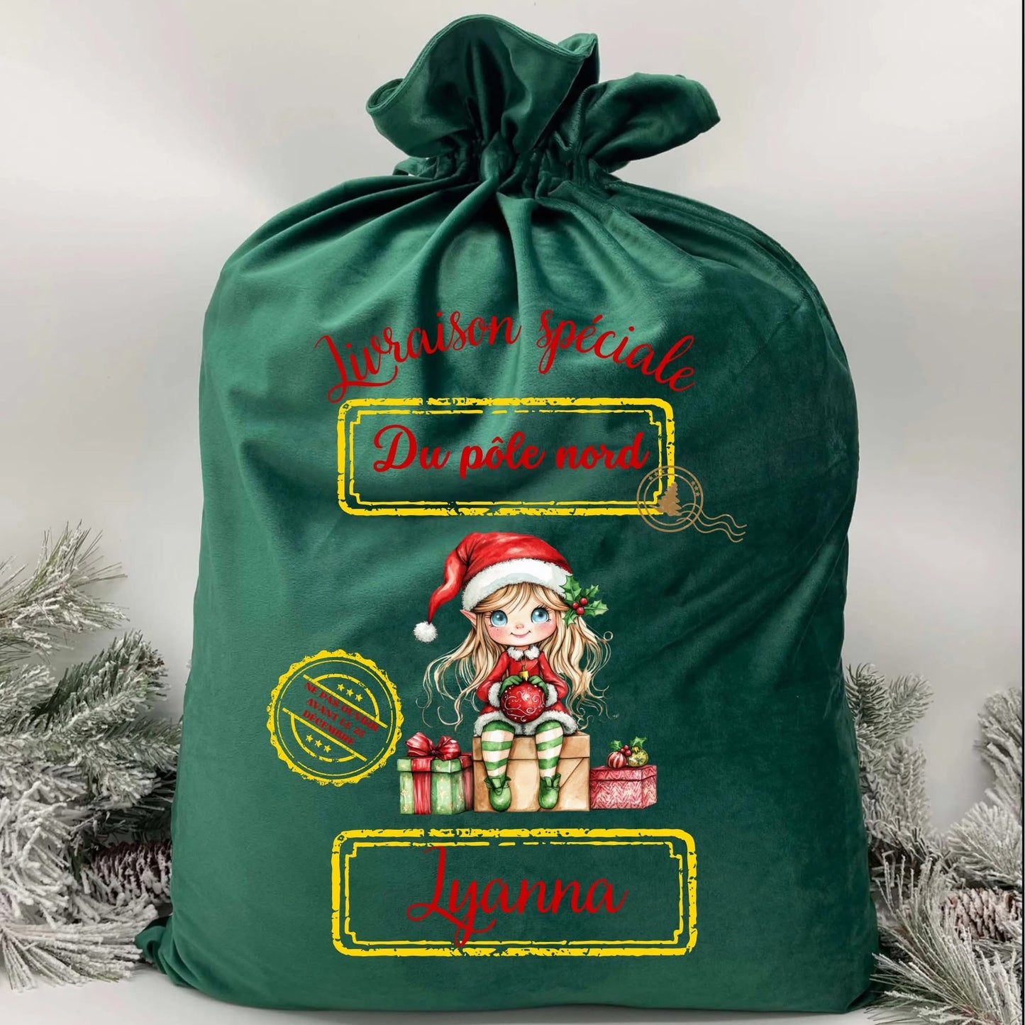 Poche à cadeaux en velour *personnalisable * lutin ou lutine