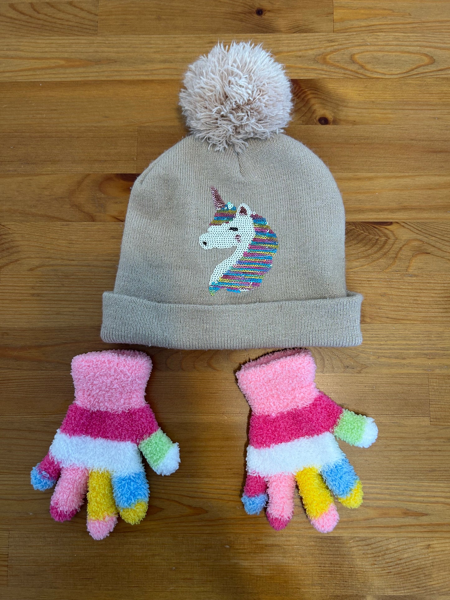 Ensemble tuque et gant licorne O/S 4 ans