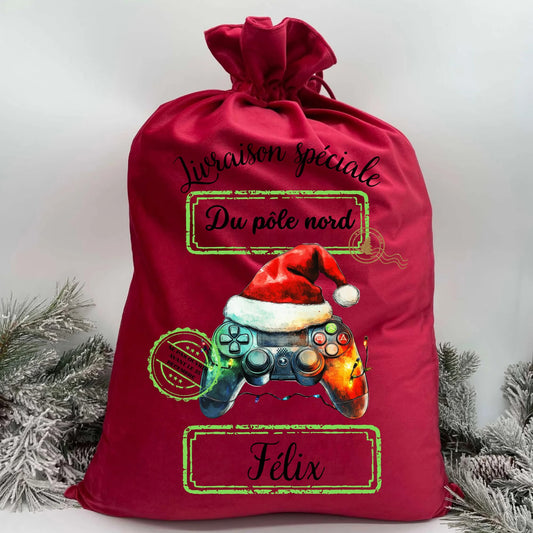Poche noël en velour personnalisable* style gamer