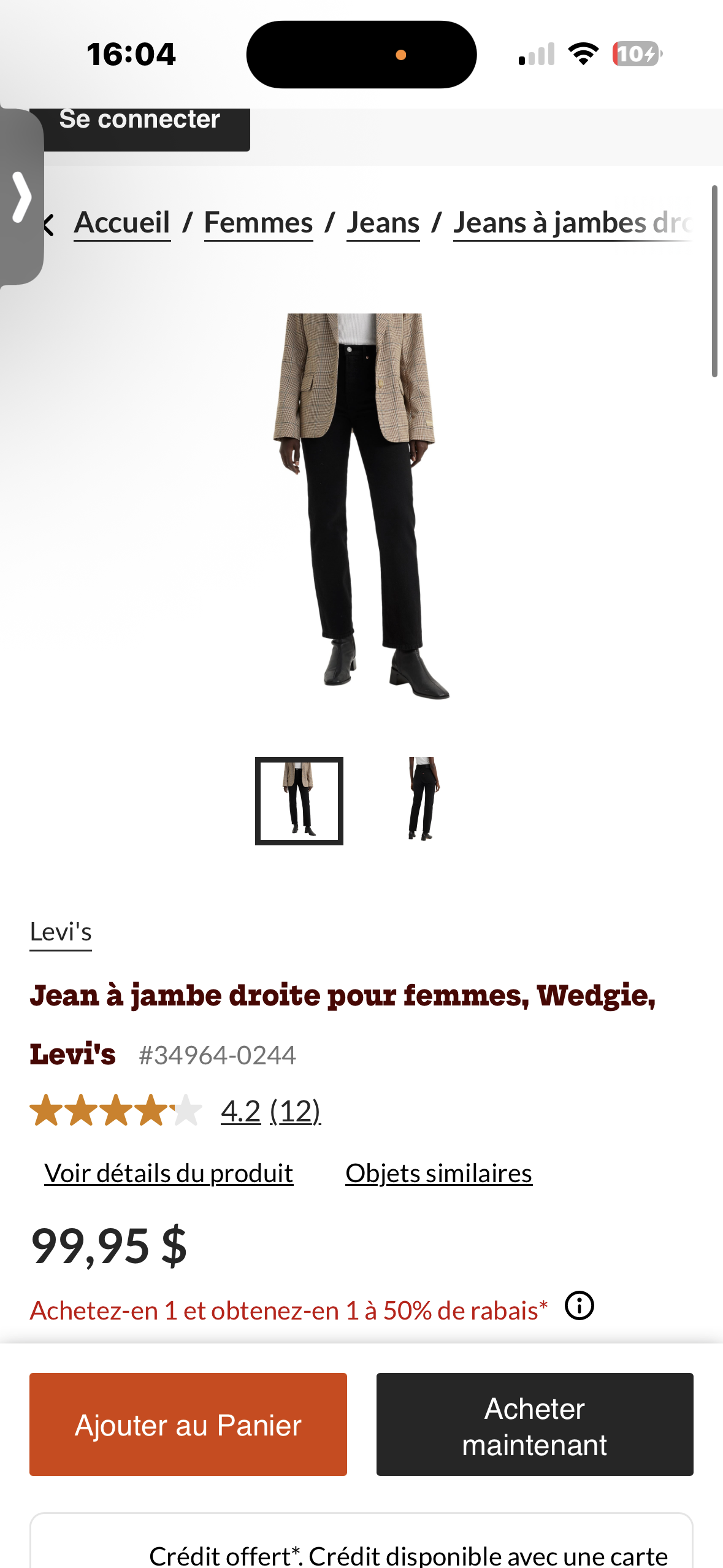 Jeans Levi's jambe droite femme 32 Neuve (cmb)