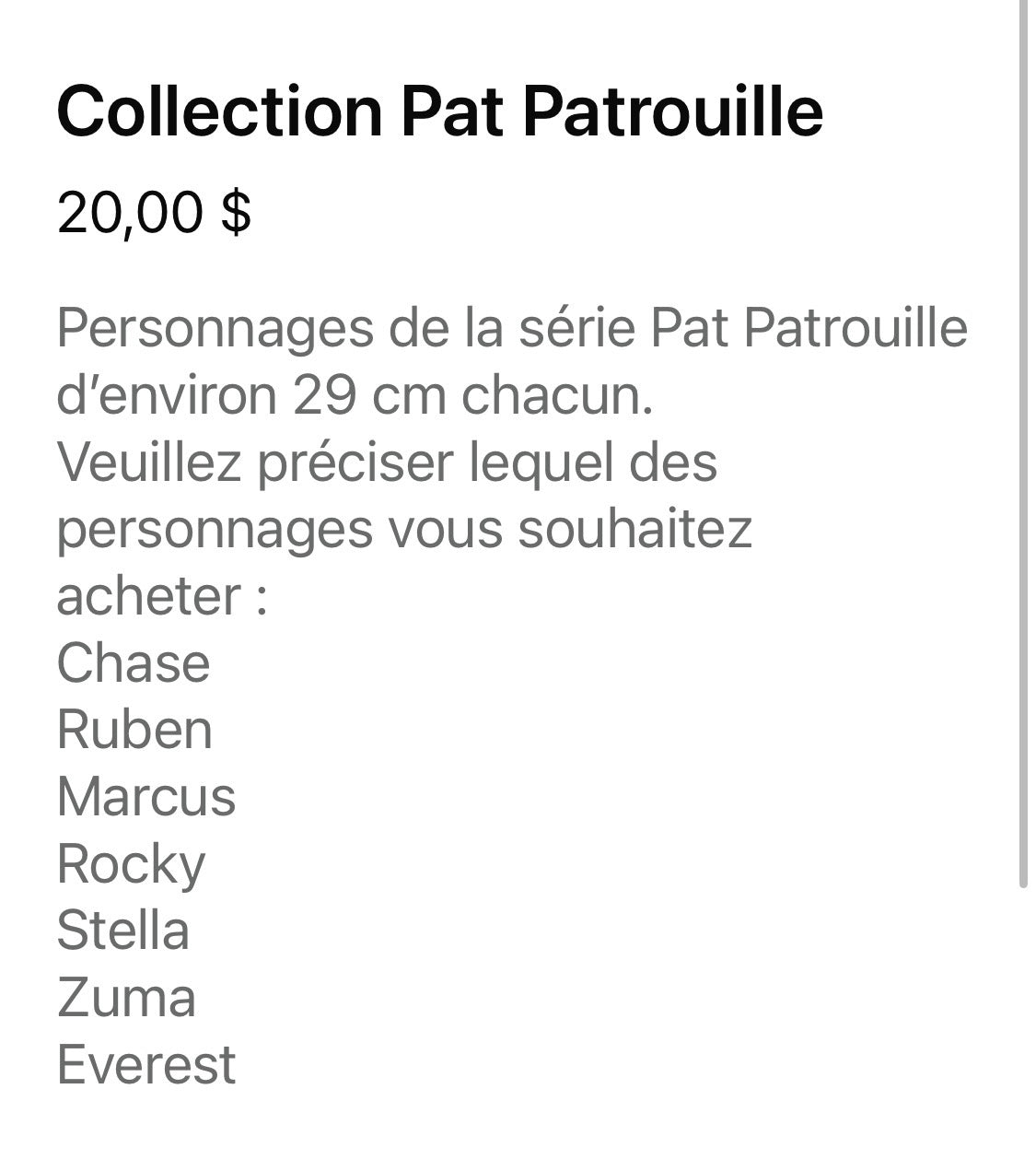 Chien pat patrouille 20$ chaque voir photo 2 pour info