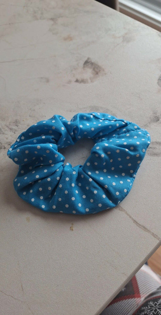 Chouchou turquoise pois blanc