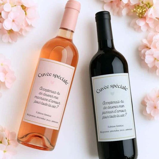 Etiquette pour vin demande de parrain/marraine