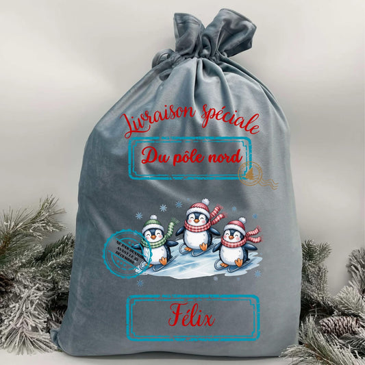 Poche à cadeaux pingouin de noêl *personnalisable*